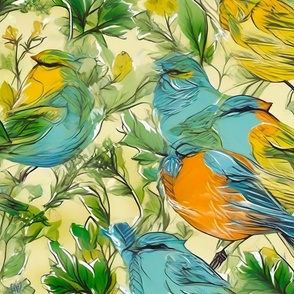 Abstract cute blue and orange birds