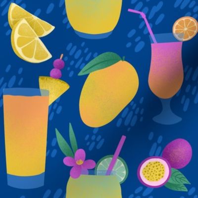 Tropical Bliss: Exotic Drinks and Fruits with Mango, Lemon, Orange, Pineapple, and Passionfruit - Medium Size 8x8