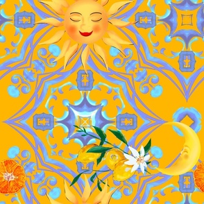 Sicilian sun,half moon,crescent,majolica,lemon art