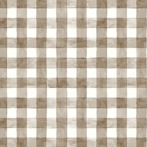 Alexandria Beige Brown Watercolor Gingham - Ditsy Scale - Buffalo Plaid Checkers Historical Tan