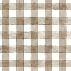 Alexandria Beige Brown Watercolor Gingham - Small Scale - Buffalo Plaid Checkers Historical Tan