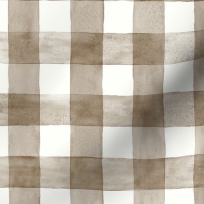 Alexandria Beige Brown Watercolor Gingham - Medium Scale - Buffalo Plaid Checkers Historical Tan