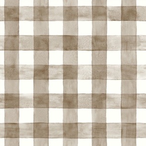 Alexandria Beige Brown Watercolor Gingham - Medium Scale - Buffalo Plaid Checkers Historical Tan