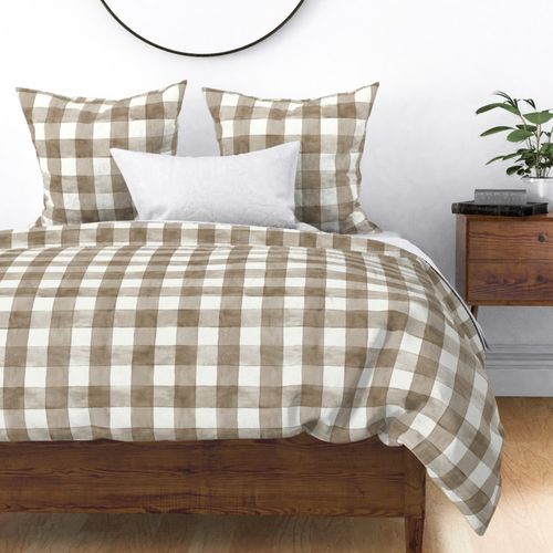 Alexandria Beige Brown Watercolor Gingham - Large Scale - Buffalo Plaid Checkers Historical Tan