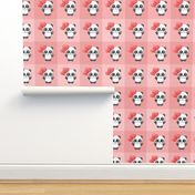 Panda Love with Pastel Pink Block Plaid Background