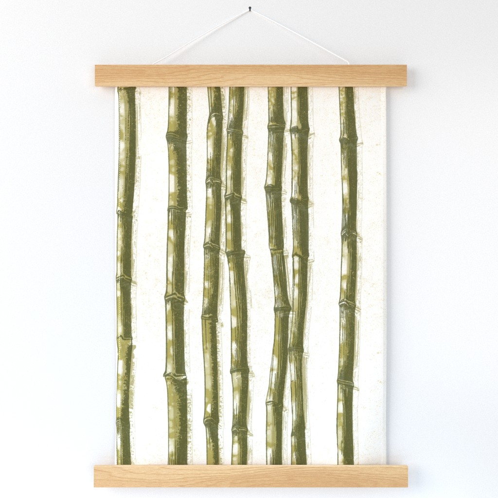 ZEN BAMBOO - GREEN TEXTURED LINOCUT ON LIGHT BACKGROUND