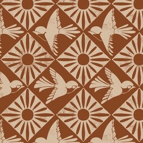 Birds by the Sun | Terracota and Beige