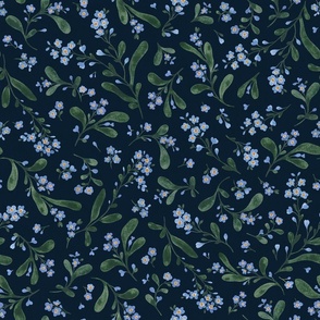 Forget me not floral dark blue large scale