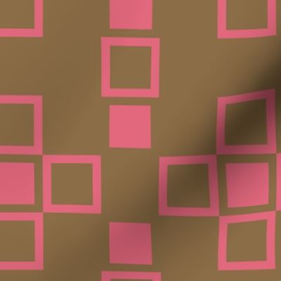 Nested geometry of layered pink squares on light brown