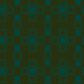 Nested geometry of layered green squares on dark green