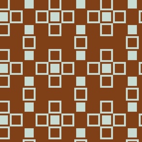 Nested geometry of layered light blue squares on brown
