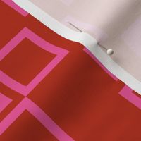 Nested geometry of layered pink squares on red