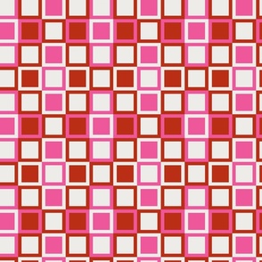 Nested geometry of layered pink red cream squares
