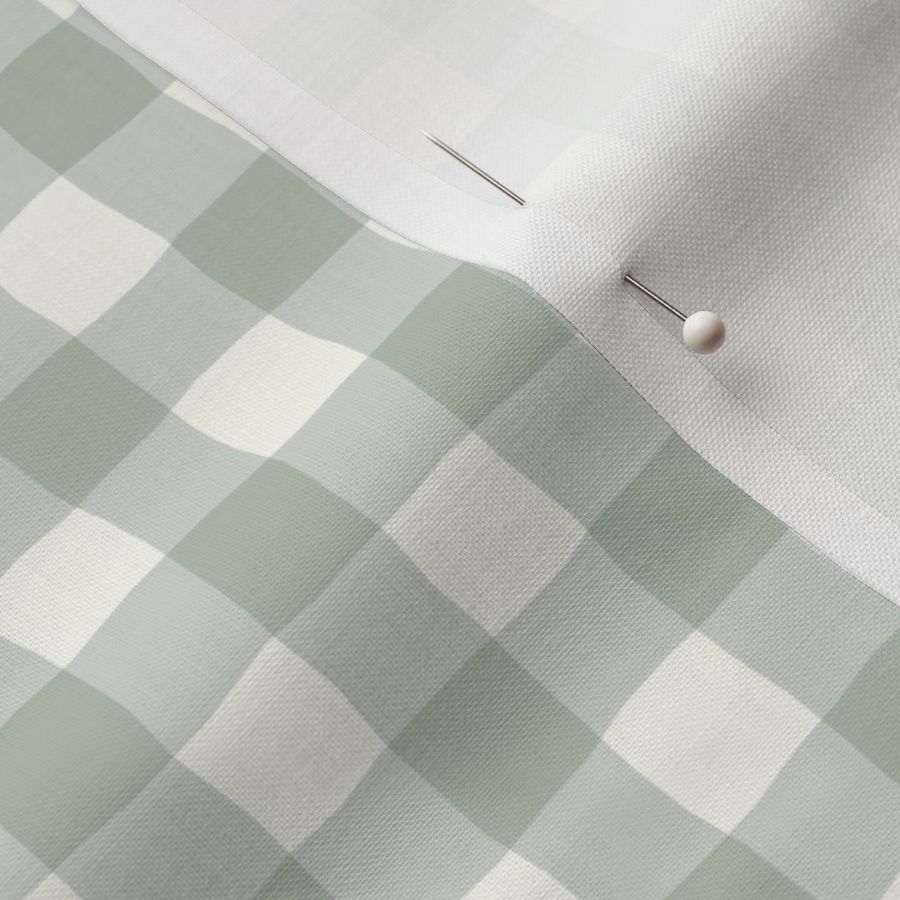 Gingham check  hand drawn medium scale kitchen decor, table linens and more in duck egg green and natural white