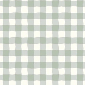 Gingham check  hand drawn medium scale kitchen decor, table linens and more in duck egg green and natural white