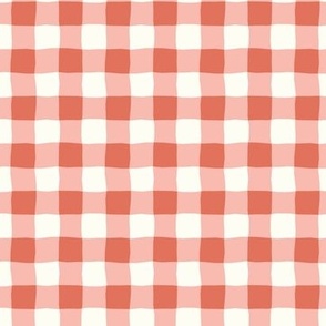 terGingham check  hand drawn medium scale kitchen decor, table linens and more in terracotta and natural white