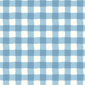 Gingham check  hand drawn medium scale kitchen decor, table linens and more in French blue and natural white