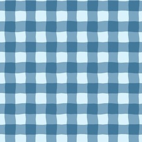 Gingham check  hand drawn medium scale kitchen decor, table linens and more in sea blue, French blue and light blue