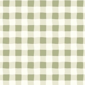 Gingham check  hand drawn medium scale kitchen decor, table linens and more in olive green and green mist