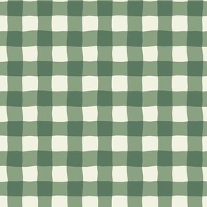 Gingham check  hand drawn medium scale kitchen decor, table linens and more in green hues