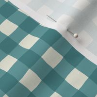 Gingham check  hand drawn medium scale kitchen decor, table linens and more in ocean blue, teal and natual white