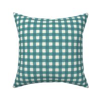 Gingham check  hand drawn medium scale kitchen decor, table linens and more in ocean blue, teal and natual white