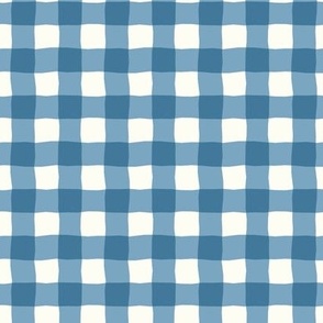 Gingham check  hand drawn medium scale kitchen decor, table linens and more in sea blue, French blue and natural white