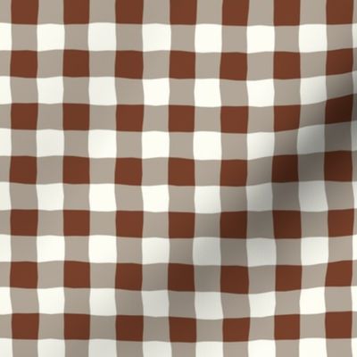 Gingham check  hand drawn medium scale kitchen decor, table linens and more in rustic brown and natural white