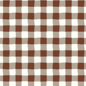 Gingham check  hand drawn medium scale kitchen decor, table linens and more in rustic brown and natural white