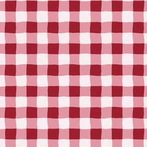 Gingham check  hand drawn medium scale kitchen decor, table linens and more in red pink and very light pink