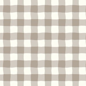 Gingham check  hand drawn medium scale kitchen decor, table linens and more in warm grey and natural white