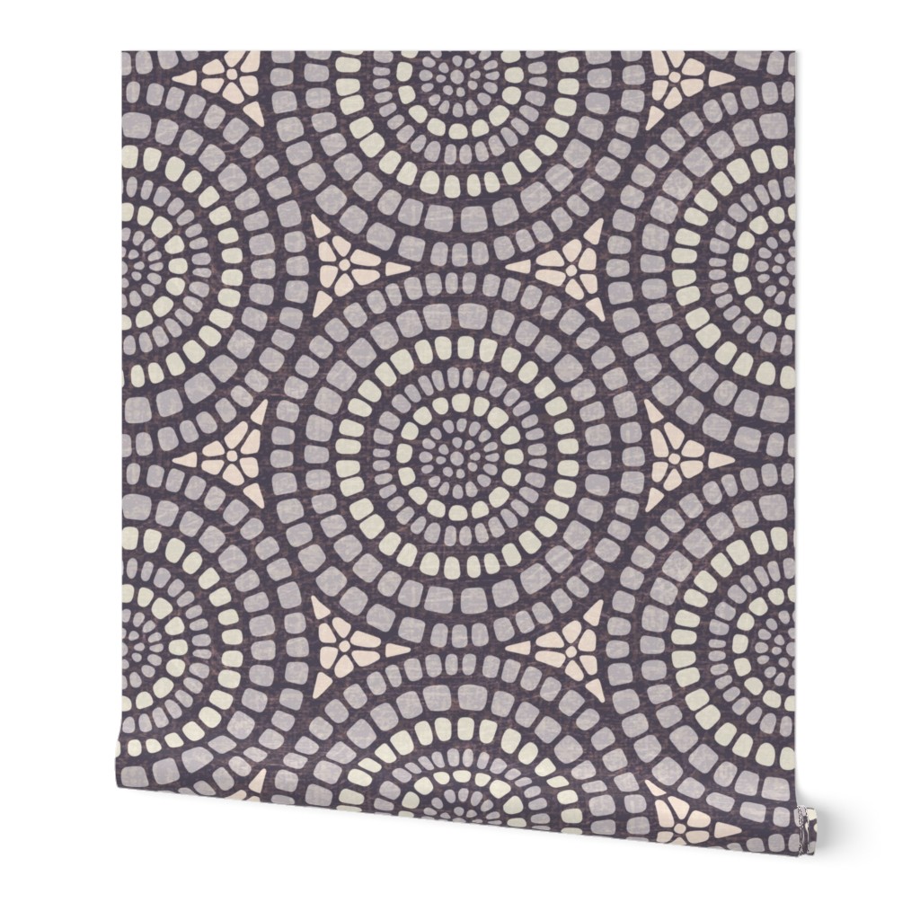 Aged Mandala Mosaic Tile - Extra Large - Hazy Lilac - Distressed Texture