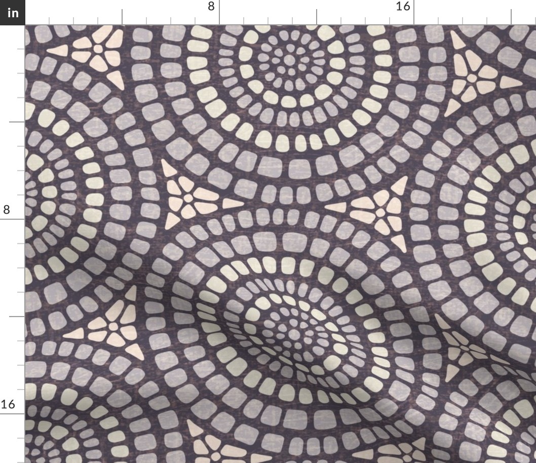 Aged Mandala Mosaic Tile - Extra Large - Hazy Lilac - Distressed Texture