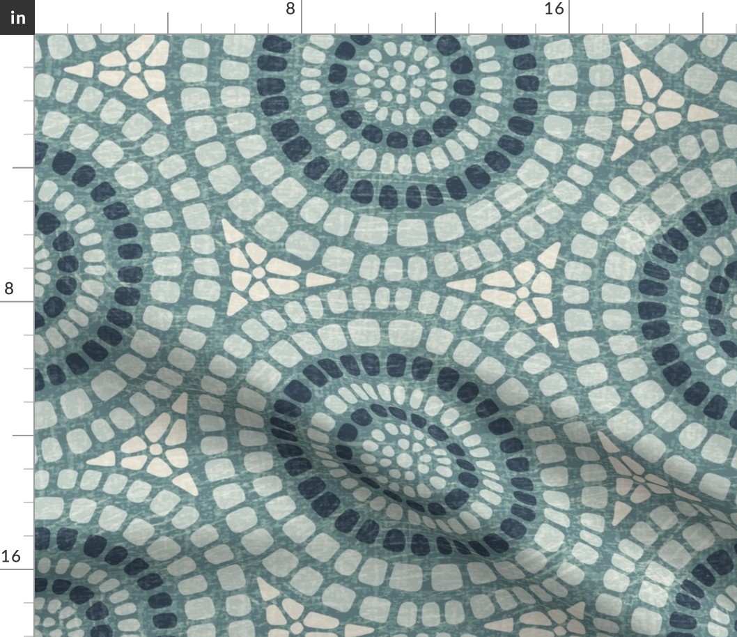 Aged Mandala Mosaic Tile - Extra Large - Aegean Teal - Distressed Texture