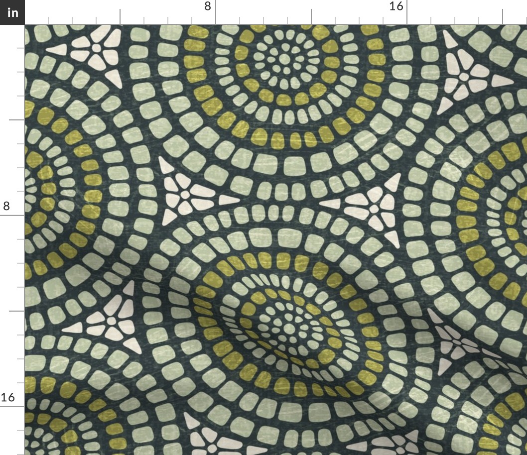 Aged Mandala Mosaic Tile - Extra Large - Lily Pad Green - Distressed Texture