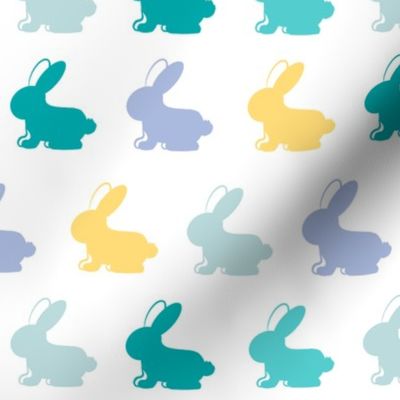 Pop Art Easter bunny rabbits in bright teal green, denim blue, Easter yellow - small