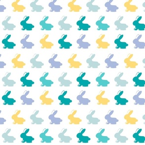 Pop Art Easter bunny rabbits in bright teal green, denim blue, Easter yellow - small