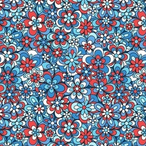 Funky Floral: Patriotic on Dark Blue (Small Scale)