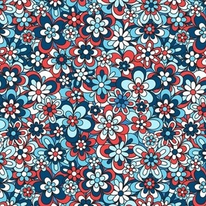 Funky Floral: Patriotic on Medium Blue (Small Scale)