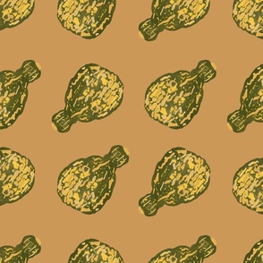 Decorative Hand Drawn Autumn Gourds - Yellow and Green on Mustard Color - Large