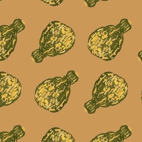 Decorative Hand Drawn Autumn Gourds - Yellow and Green on Mustard Color
