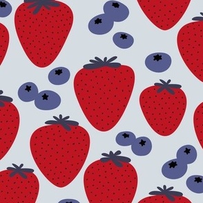 Strawberries & Blue berries - summer forest fruit garden 4th of july usa palette red blue on mist