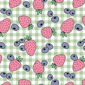 Messy fruit plaid - strawberry and blue berry summer garden retro pink mint 