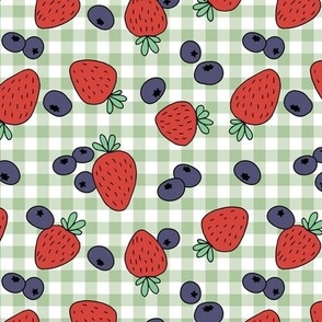 Messy fruit plaid - strawberry and blue berry summer garden blue red mint green 