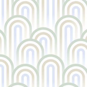 (S) Warm Minimalist Abstract Serene Art Deco Rainbow Gradient 1. sage green, blue nova pastels