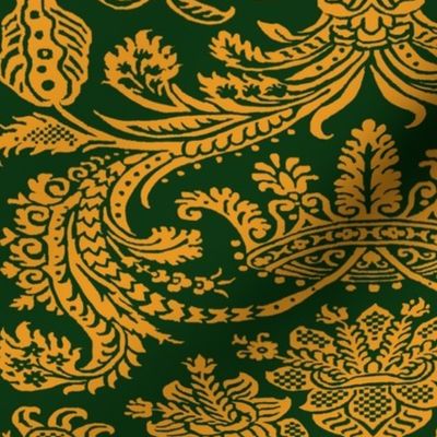 Gold on Green  Paisley Damask