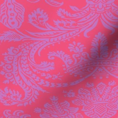 Wisteria on Bright Coral  Paisley Damask