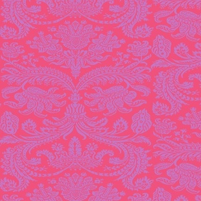 Wisteria on Bright Coral  Paisley Damask