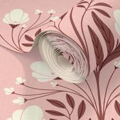 (large) floral art nouveau wallpaper white pink marsala