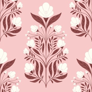 (large) floral art nouveau wallpaper white pink marsala